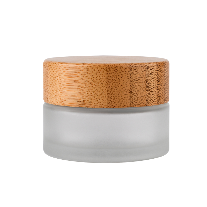 cosmetic face cream container 5g 15g 30g 50g 100g frosted clear glass jar with bamboo cap