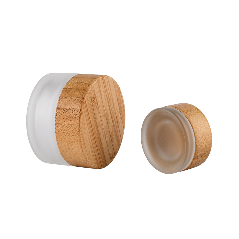 cosmetic face cream container 5g 15g 30g 50g 100g frosted clear glass jar with bamboo cap