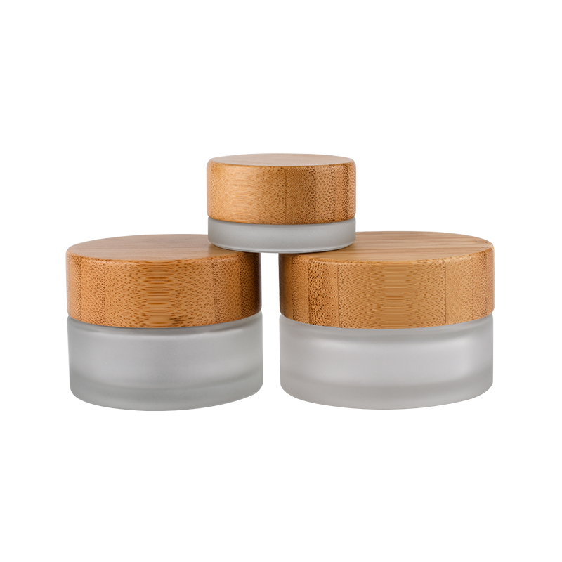 cosmetic face cream container 5g 15g 30g 50g 100g frosted clear glass jar with bamboo cap