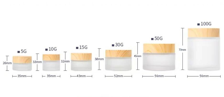 cosmetic frosted bottle glass cream jar with bamboo wood grain plastic lid