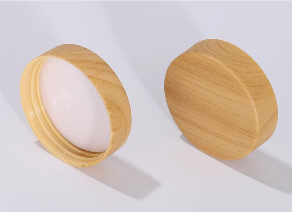 cosmetic frosted bottle glass cream jar with bamboo wood grain plastic lid