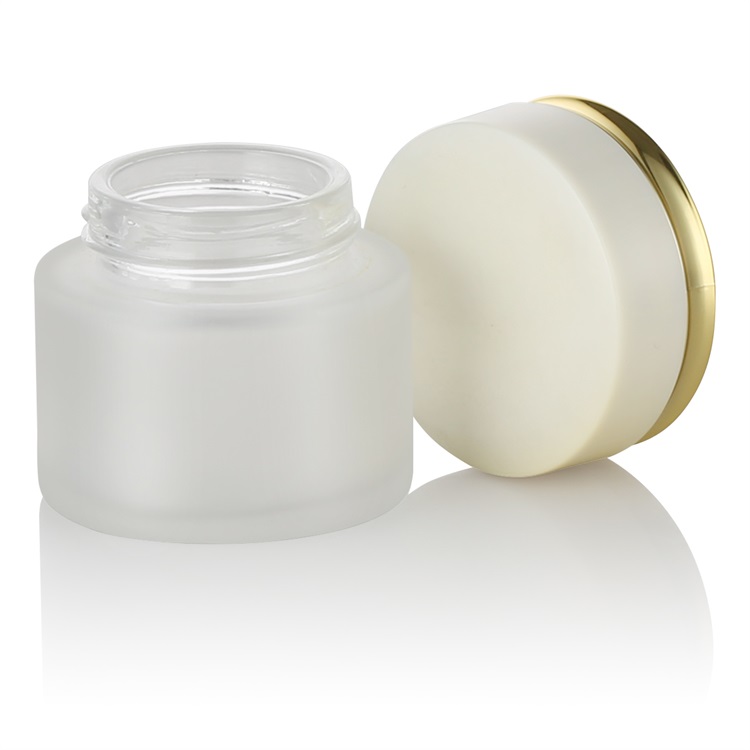 cosmetic frosted glass container with black wooden cap cosmetic eye cream lotion glass jar