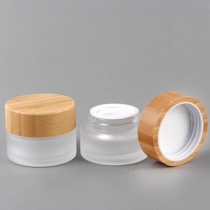 cosmetic glass jar/container with bamboo lids cosmetic glass jar