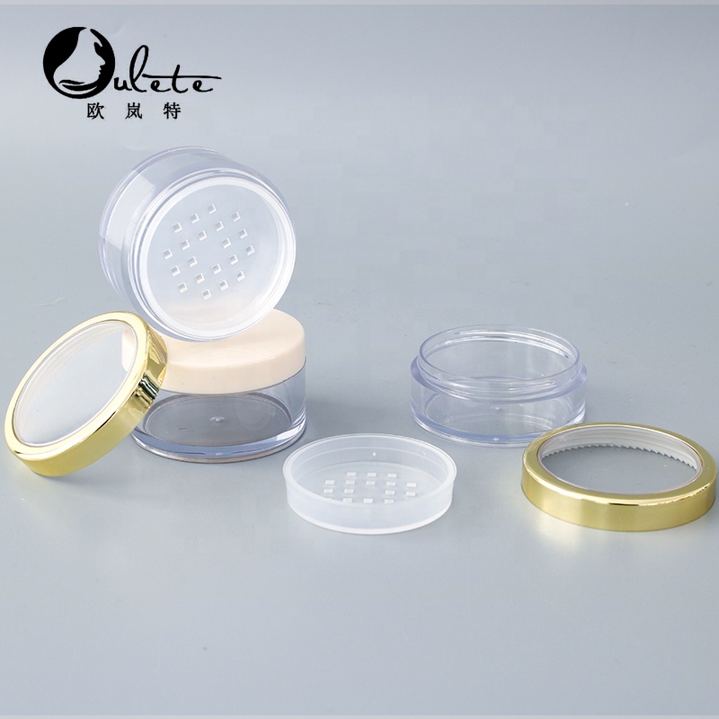 cosmetic loose powder jar 20g loose powder packaging sifter jars black silver lid