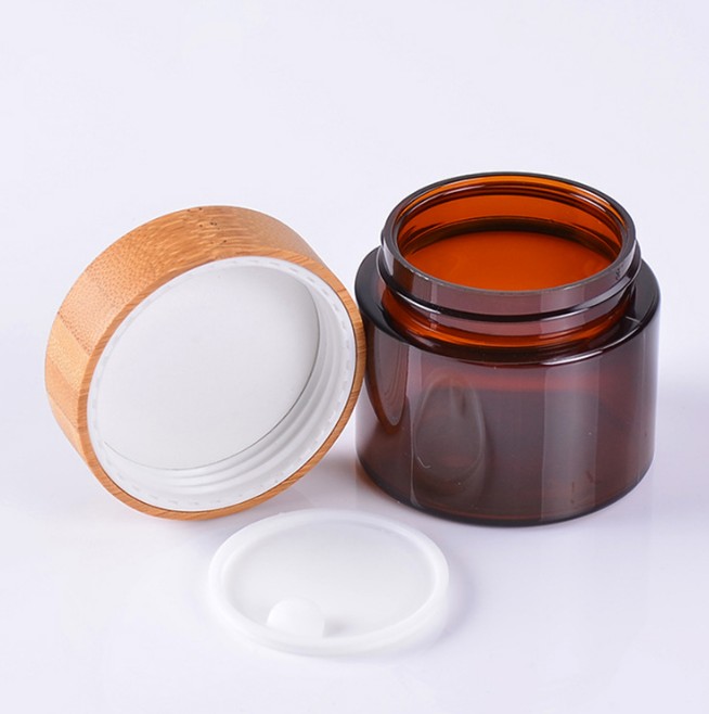 cosmetic luxury new trendy round shape wooden bamboo 10ml 20ml 50ml 80ml 100ml glass jar bamboo lid