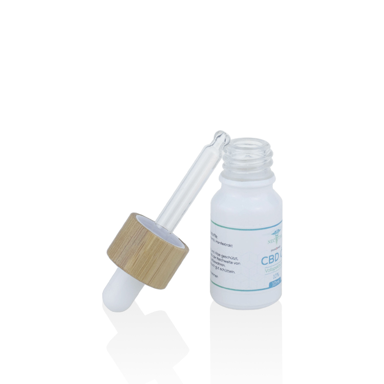 cosmetic oil bottle luxury 5ml 10ml 15ml 20ml 30ml 50ml 100ml CBD oil glossy white glass serum bottles with bamboo dropper cap