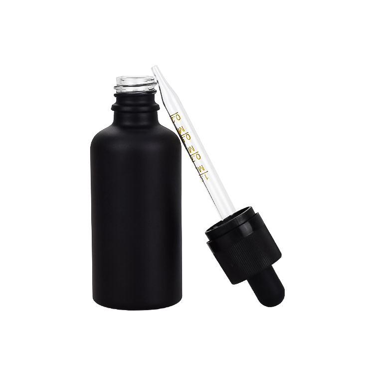 cosmetic oil packaging 5ml 10ml 15ml 20ml 30ml 50ml 100ml luxury frosted matte black CBD oil glass bottle with CRC dropper