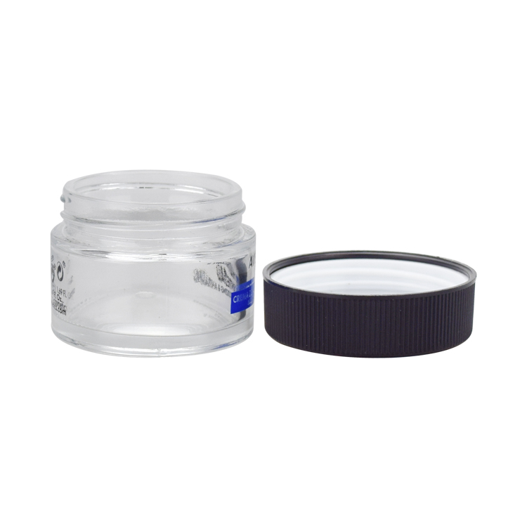 cosmetic package 1oz 20g 30g 50g glass child resistant cap jar with black CRC lid
