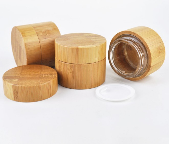 cosmetic package natural empty engrave logo10ml 20ml 50ml 100ml bamboo cream jar aluminum inner with bamboo lid