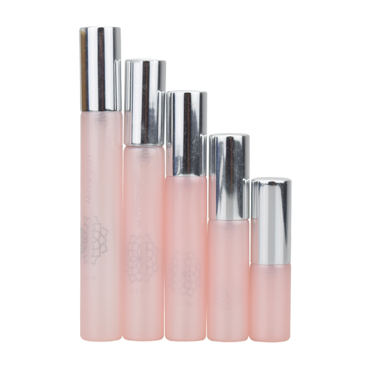 cosmetic package travel size 3ml 5ml 6ml 7ml 8ml 10ml pink glass eye serum sprayer bottle with silver aluminum lid
