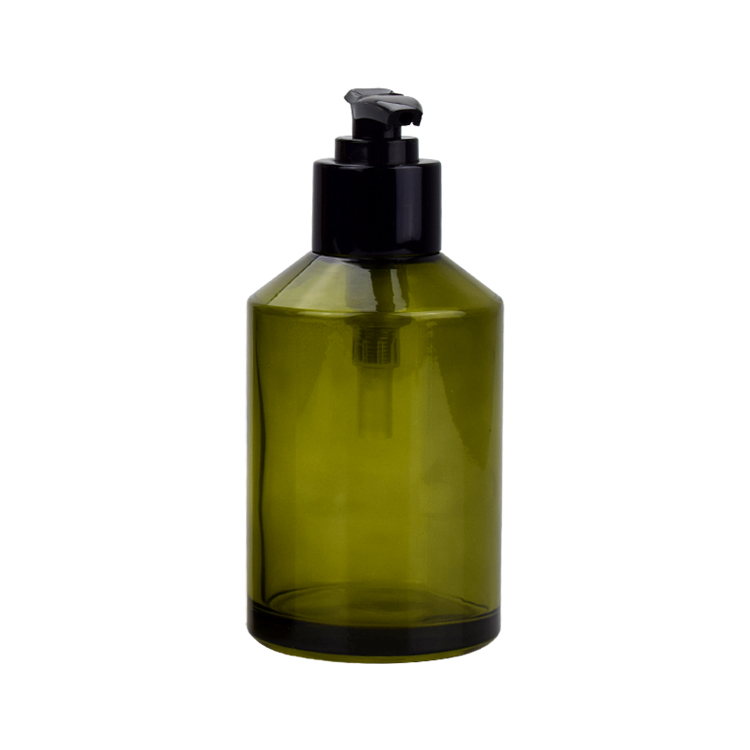 cosmetic packaging 100ml 120ml olive green glass liquid pump bottles