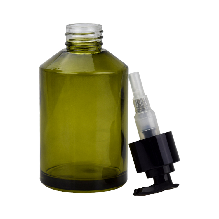 cosmetic packaging 100ml 120ml olive green glass liquid pump bottles