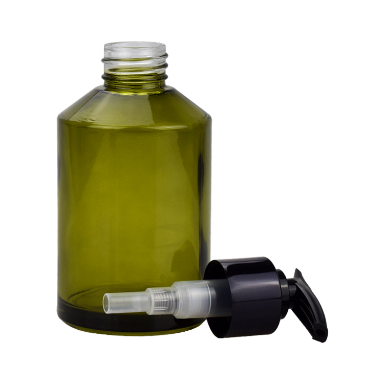 cosmetic packaging 100ml 120ml olive green glass liquid pump bottles