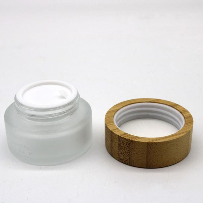 cosmetic packaging 15g 30g 50g 100g  frosted glass cream cosmetic jar with bamboo cap