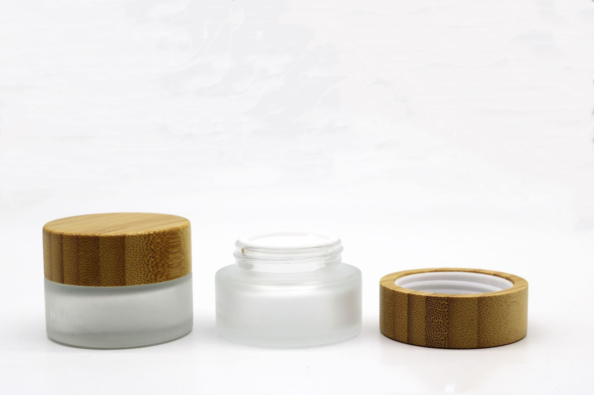 cosmetic packaging 15g 30g 50g 100g frosted glass cream cosmetic jar with bamboo cap