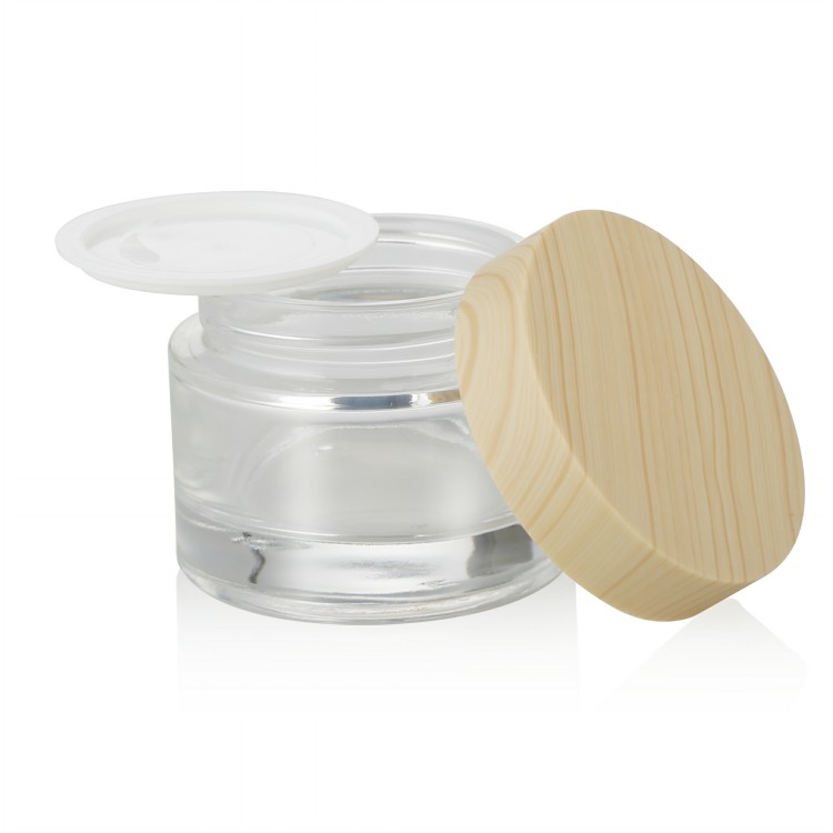 cosmetic packaging 15g 30g 50g empty clear cosmetic cream glass jar with bamboo lid