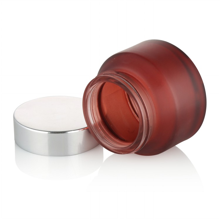 cosmetic packaging 15g 30g 50g empty frosted red slant shoulder cosmetic cream glass jar with aluminum lid