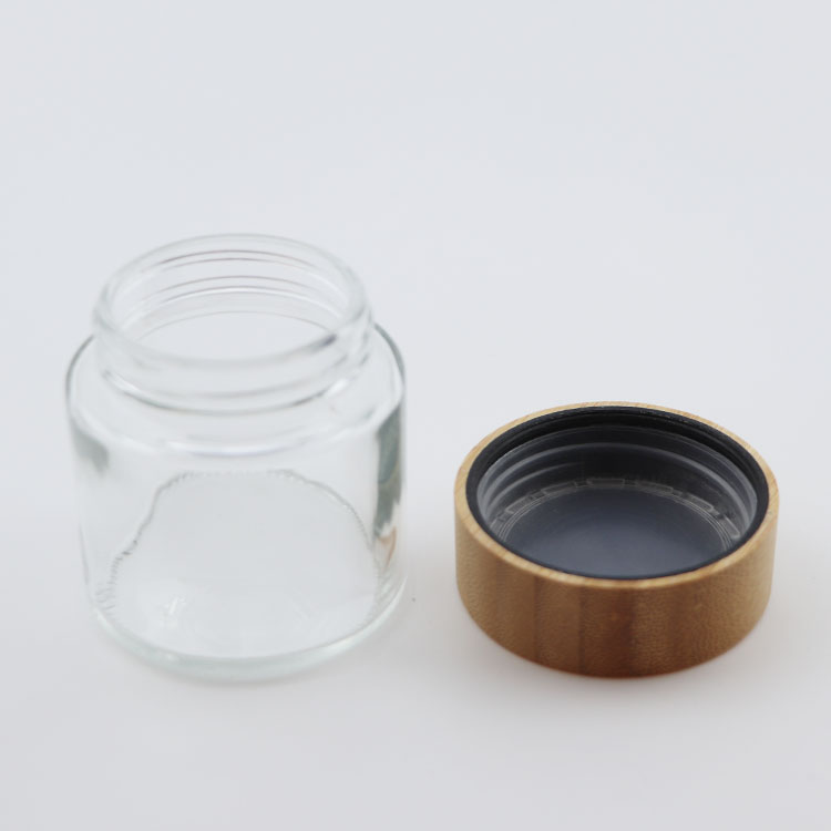 cosmetic packaging 15g 30g 50g matte frosted clear glass cosmetic face cream jar with bamboo child proof cap