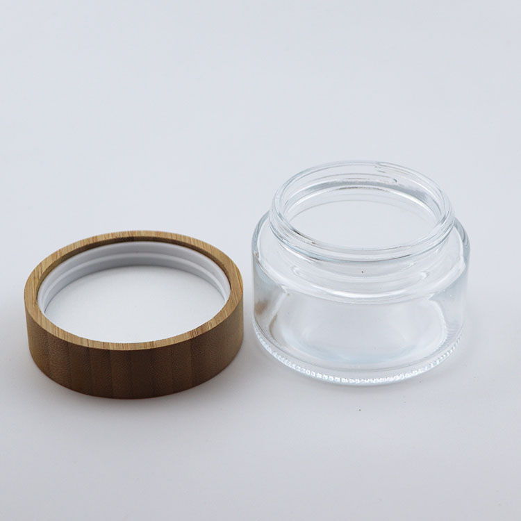 cosmetic packaging 15g 30g 50g matte frosted clear glass cosmetic face cream jar with bamboo child proof cap