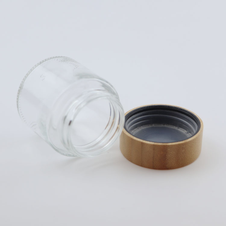 cosmetic packaging 15g 30g 50g matte frosted clear glass cosmetic face cream jar with bamboo child proof cap