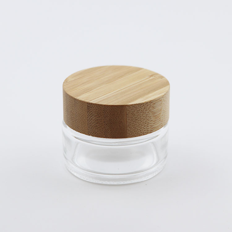 cosmetic packaging 15g 30g 50g matte frosted clear glass cosmetic face cream jar with bamboo child proof cap