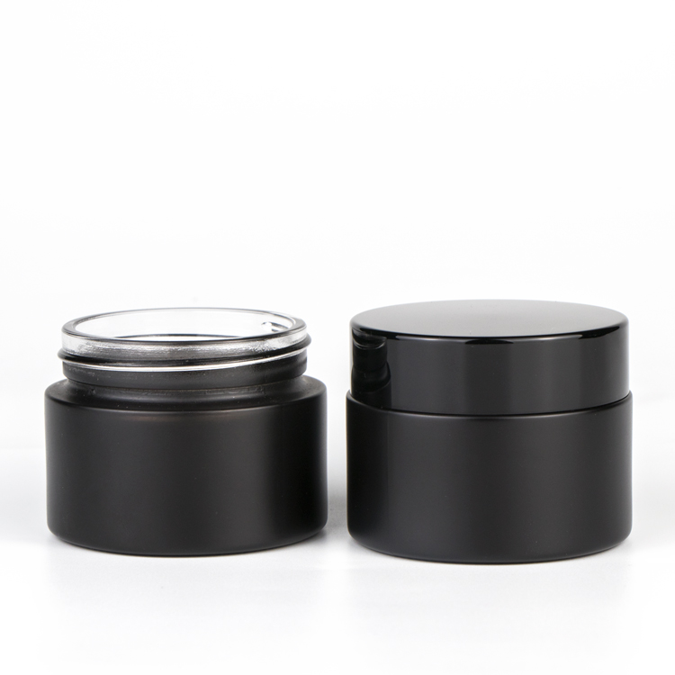 cosmetic packaging 15ml 30ml 50ml cosmetic jar seal 1oz cosmetic jar matte black glass jar with black cap