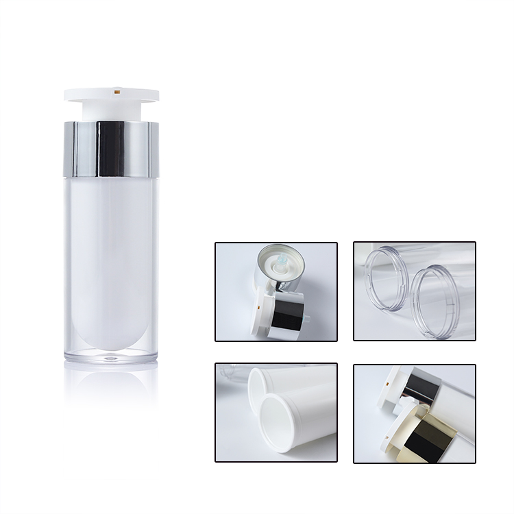 cosmetic packaging 15ml 30ml 50ml silver white airless pump cream jar lotion containers
