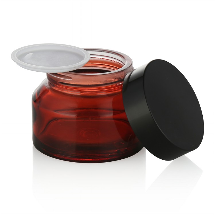 cosmetic packaging 15ml 30ml 50ml slant shoulder red cream balm salve glass jar black aluminum lid