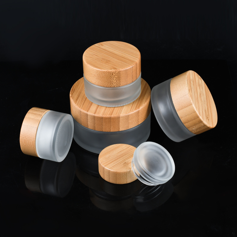 cosmetic packaging 1oz 2oz 3oz 5g 15g 30g 50g 100g frosted clear glass jar with bamboos screw lid