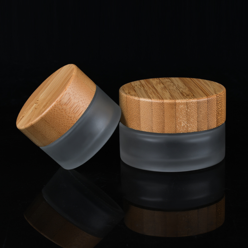 cosmetic packaging 1oz 2oz 3oz 5g 15g 30g 50g 100g frosted clear glass jar with bamboos screw lid