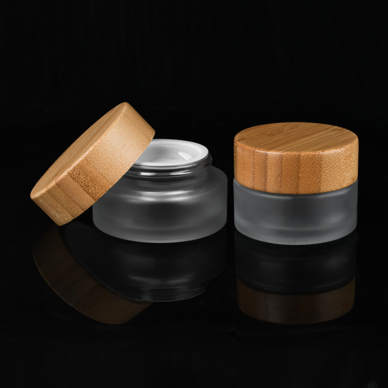 cosmetic packaging 1oz 2oz 3oz 5g 15g 30g 50g 100g frosted clear glass jar with bamboos screw lid