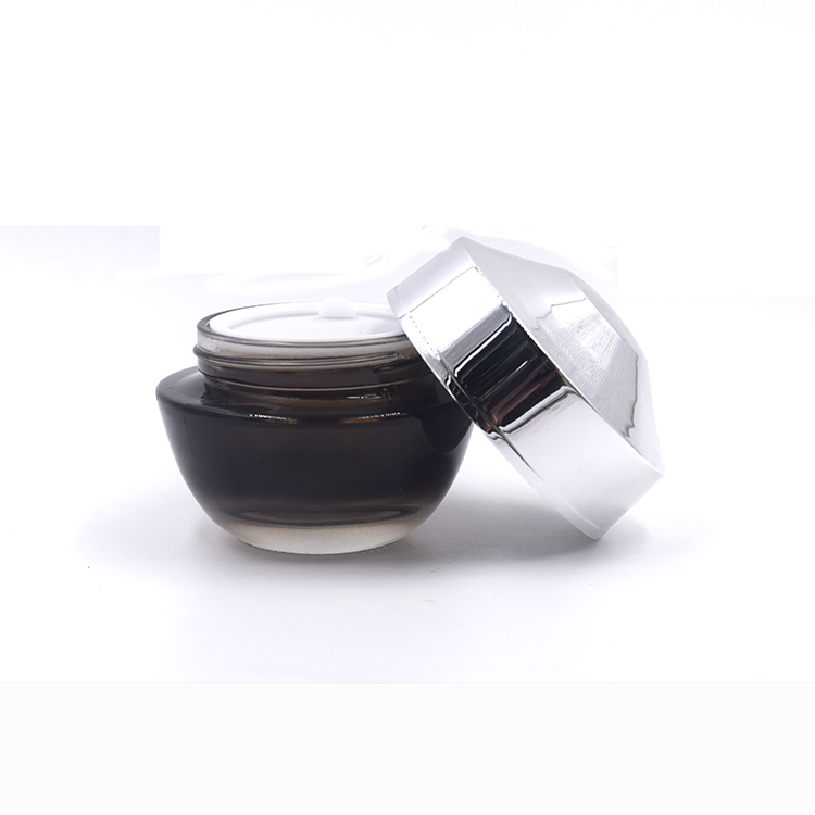 cosmetic packaging 20g 30g 50g 2oz empty black glass jar luxury glass cosmetic jar with silver cap