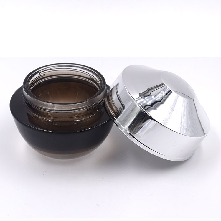 cosmetic packaging 20g 30g 50g 2oz empty black glass jar luxury glass cosmetic jar with silver cap