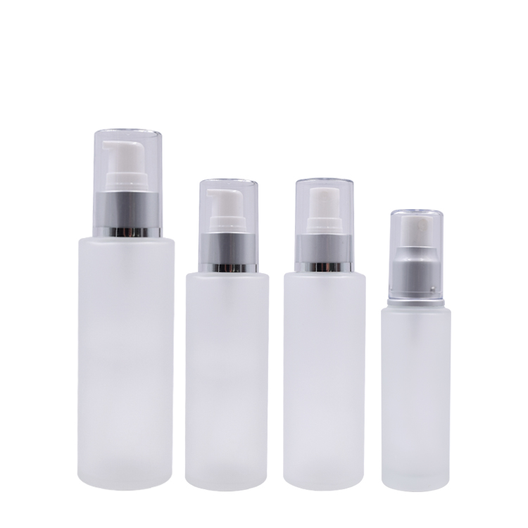 cosmetic packaging 20ml 25ml 30ml 50ml frosted glass bottle silver pump 120 ml 100 ml glass bottle