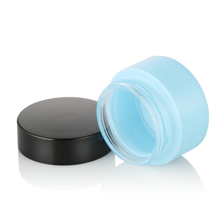 cosmetic packaging 20ml 30ml 50ml 100ml matte blue glass jar with black lid