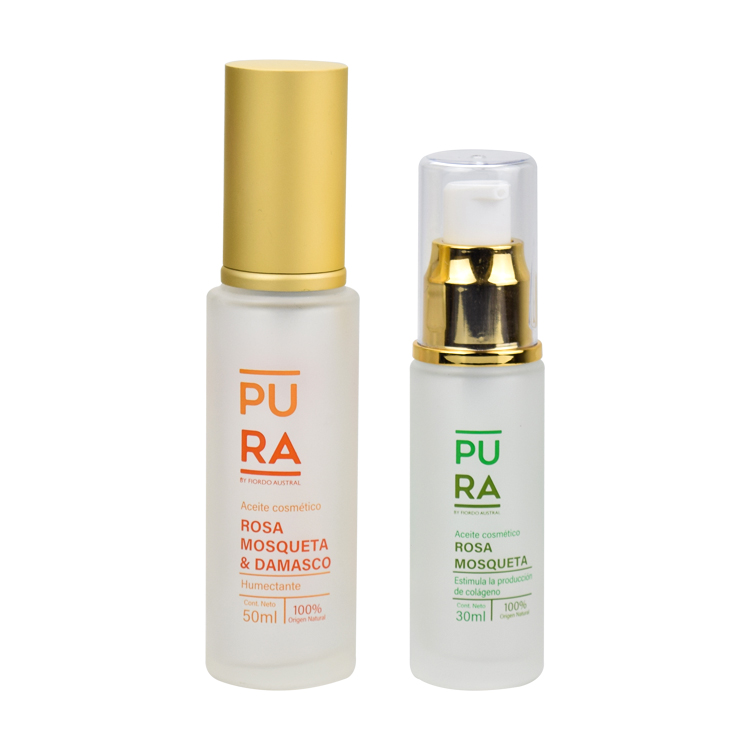 cosmetic packaging 20ml 30ml 50ml empty clear frosted lotion foundation bottle with gold aluminum pump