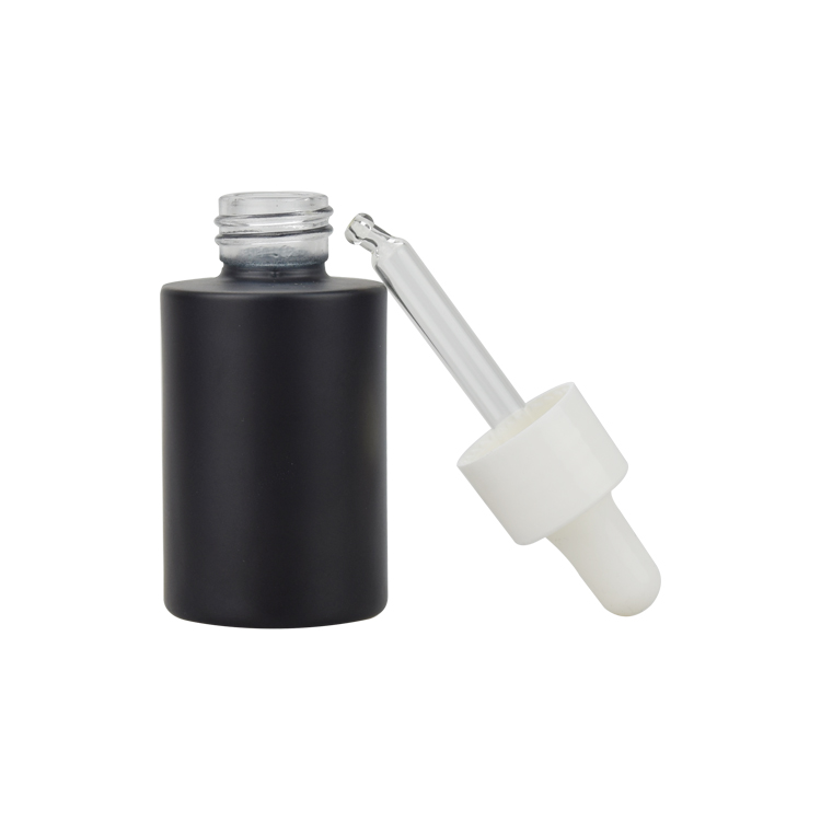 cosmetic packaging 20ml 30ml 50ml flat shoulder matte glass bottle with white dropper