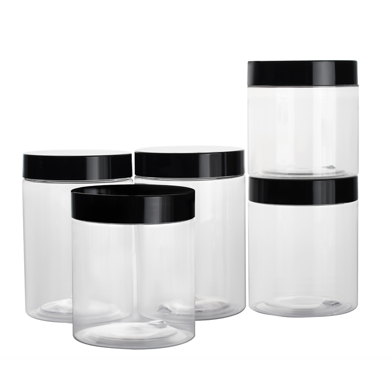 cosmetic packaging 30ml 50ml 100ml 120ml 200ml 250ml 500ml amber clear PET plastic jar with gold sliver black plastic cap