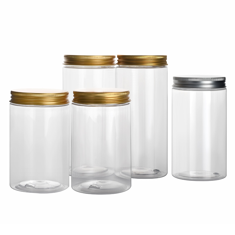 cosmetic packaging 30ml 50ml 100ml 120ml 200ml 250ml 500ml amber clear PET plastic jar with gold sliver black plastic cap
