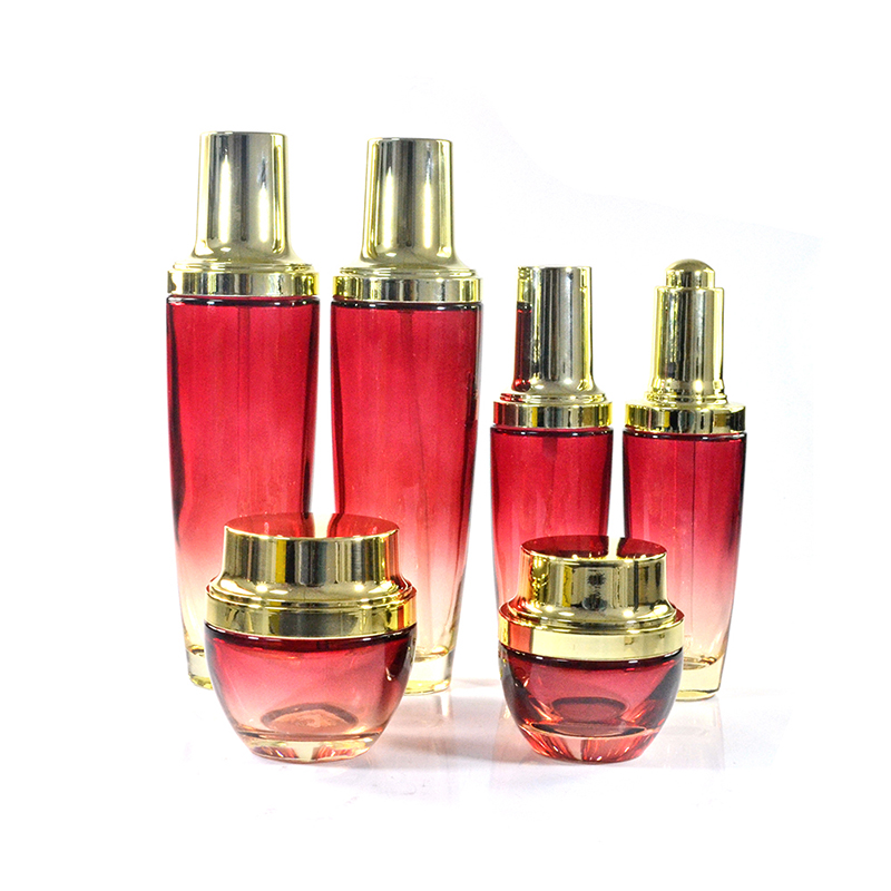 cosmetic packaging  30ml 50ml red  glass jars and bottles with gold sliver aluminum screw cap