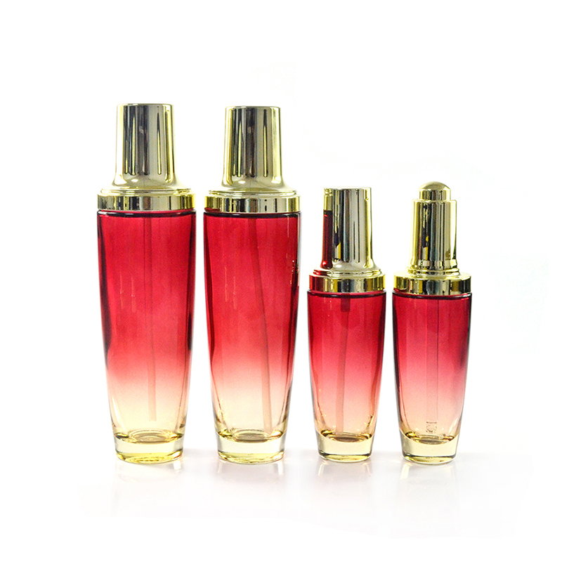 cosmetic packaging 30ml 50ml red glass jars and bottles with gold sliver aluminum screw cap