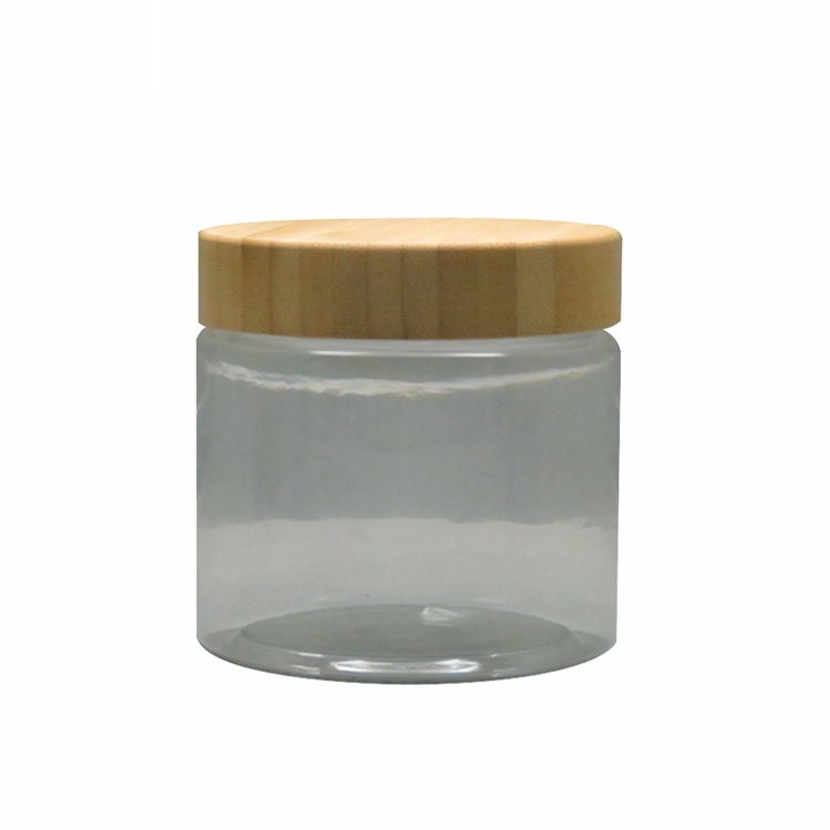 cosmetic packaging 500ml clear pet jar with bamboo lid for cream for food