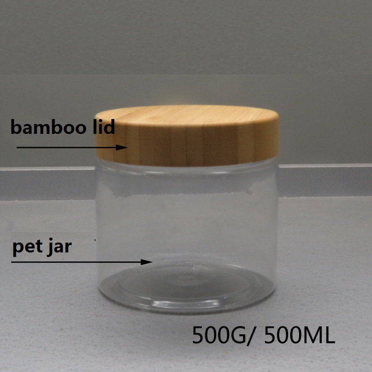 cosmetic packaging 500ml clear pet jar with bamboo lid for cream for food