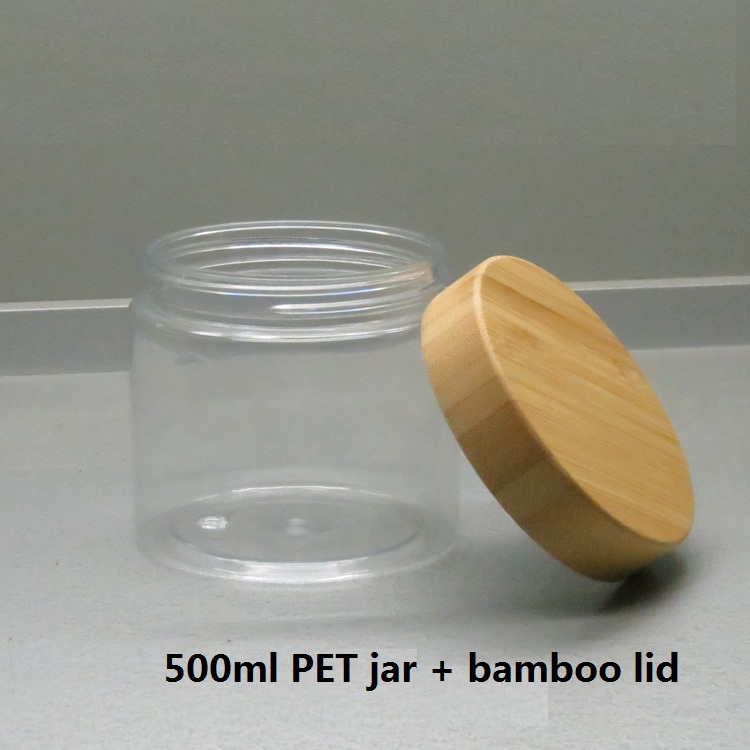 cosmetic packaging 500ml clear pet jar with bamboo lid for cream for food