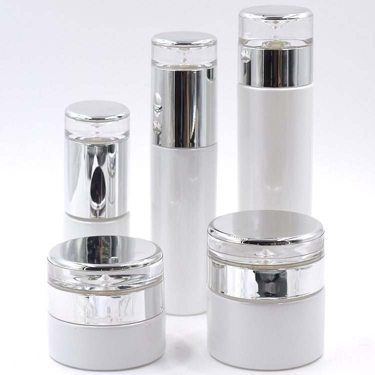cosmetic packaging 50ml 100ml 120ml empty pearl white cosmetic bottle glass bottle 60ml glass lotion bottle with metal cap