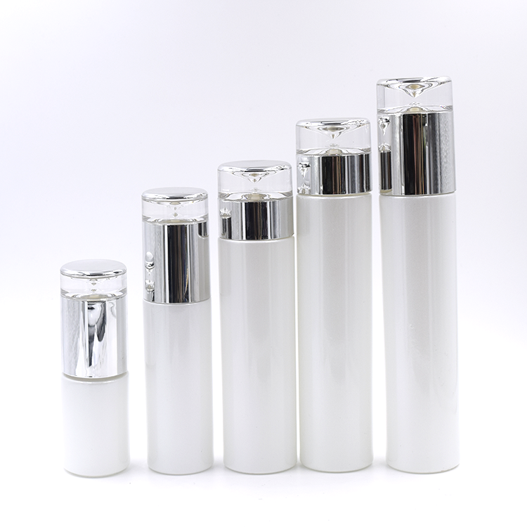 cosmetic packaging 50ml 100ml 120ml empty pearl white cosmetic bottle glass bottle 60ml glass lotion bottle with metal cap