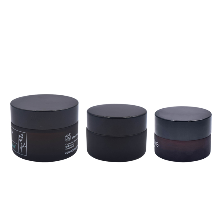 cosmetic packaging 50ml amber frosted glass jar 30ml glass cosmetic jar amber glass container with black plastic lid