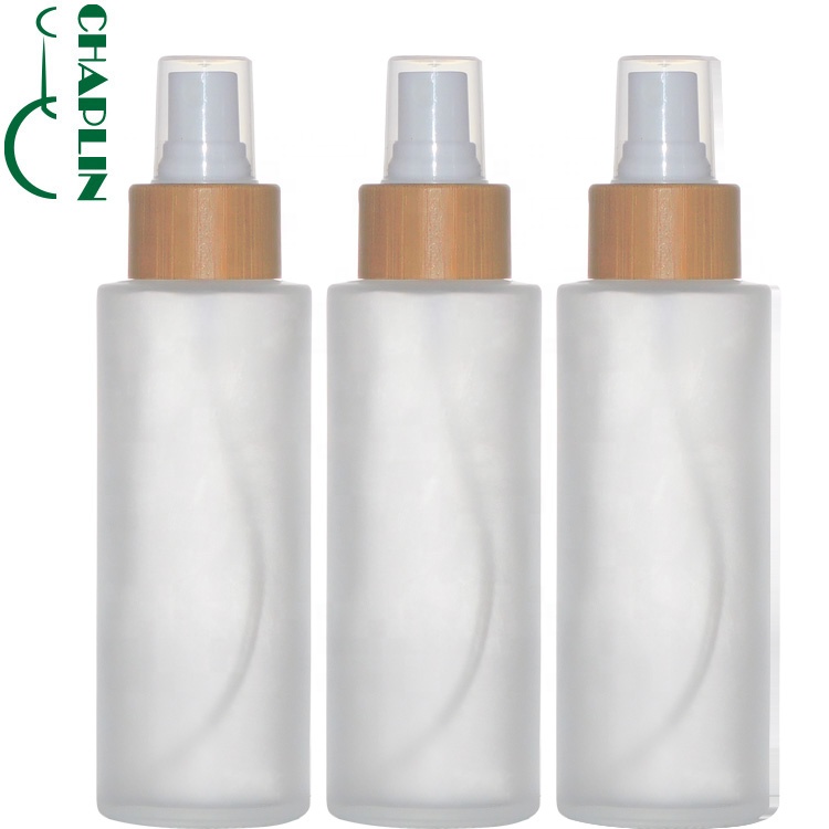 cosmetic packaging 50ml frosted flat shoulder glass bamboo dropper bottle