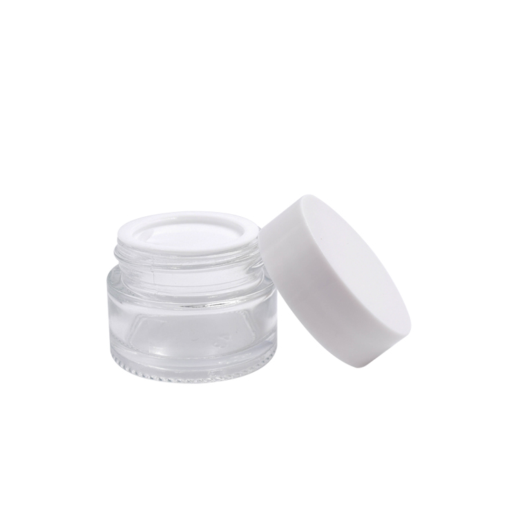 cosmetic packaging 5g 15g 30g 50g 100g empty clear glass cream jar with white lid