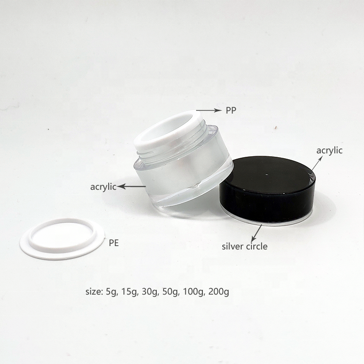 cosmetic packaging 5g empty nail gel pot black cosmetic acrylic jar sample facial cream jar